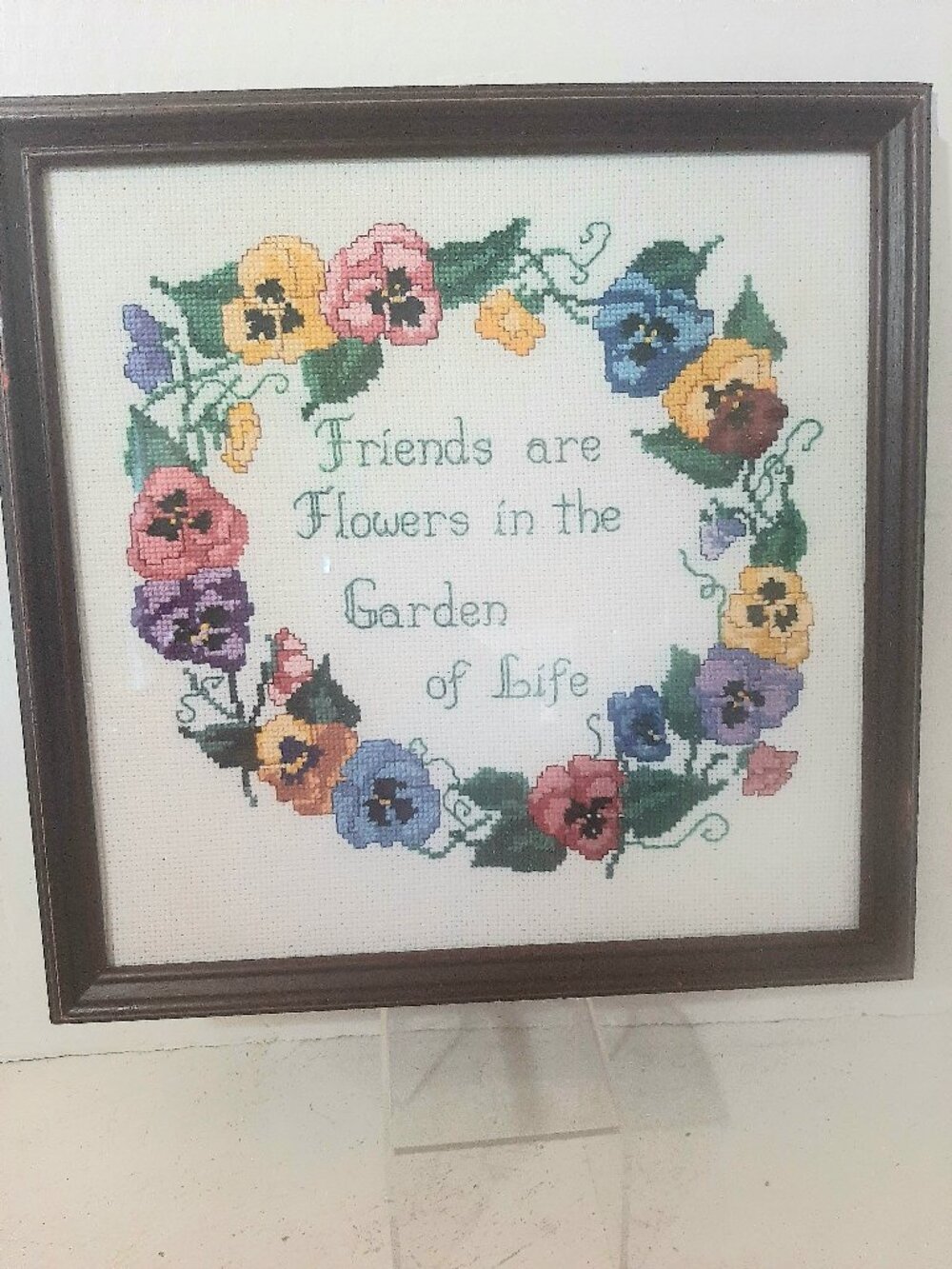 Framed Floral Needlepoint Wall Art with friendship message
